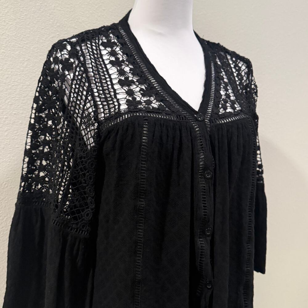 Black Lace V Neck Button Blouse Small Whimsigoth Fairy Grunge Office Boho Work - Picture 4 of 9